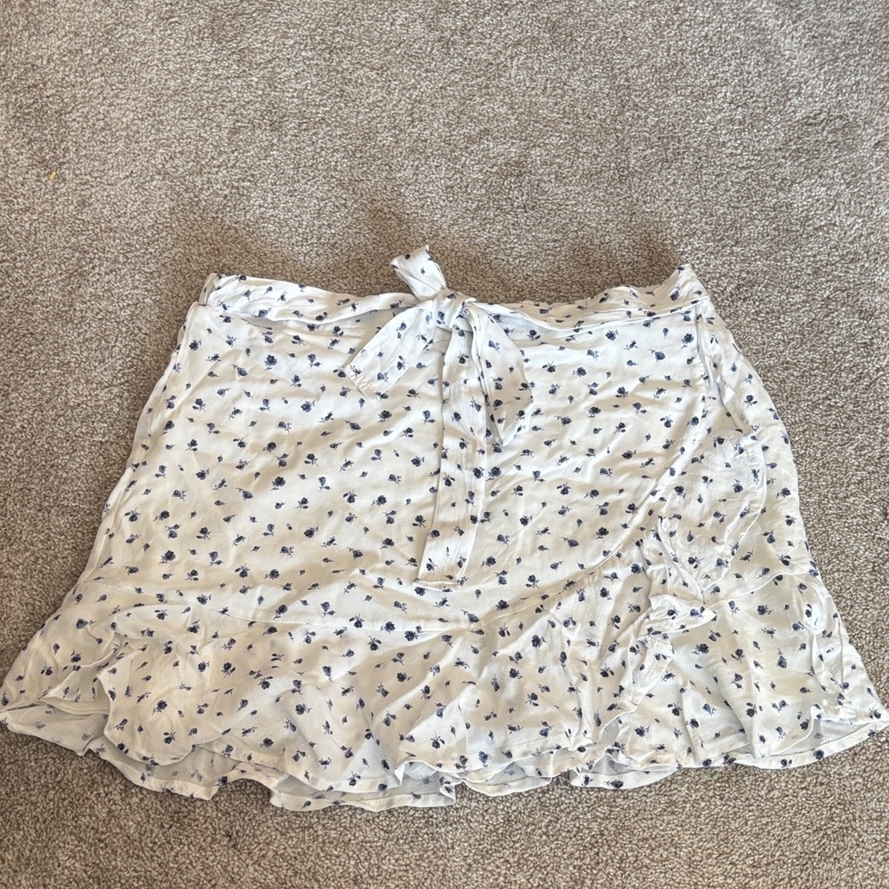Altar'd State White and Blue Floral Mini Skirt